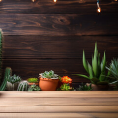 Cinco de Mayo holiday. Mexican party concept, cactus on wooden table.