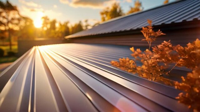 corrugated metal roof installed in a modern house. Corrugated metal roof Modern roof made of metal Metal sheet roof.