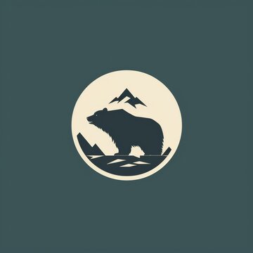 Flat logo vector logo of Bear minimalistic flat bear logo for an outdoor adventure brand, representing strength and nature.