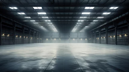 Fotobehang The interior of a large modern empty industrial warehouse. © crazyass