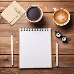 Office supplies and business devices on a modern wooden office desk