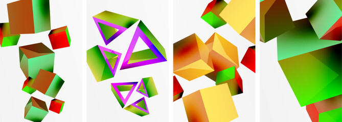 Composition of 3d cubes and other geometric elements background design for wallpaper, business card, cover, poster, banner, brochure, header, website