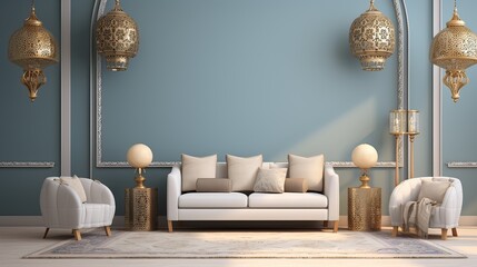 arabic living room interior - obrazy, fototapety, plakaty