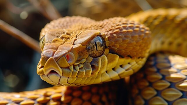 snake close up against blurred nature background.