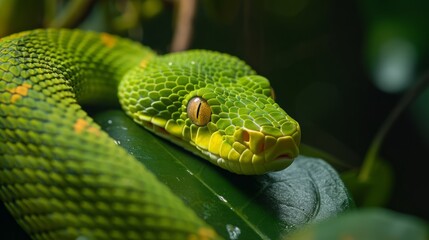 Fototapeta premium snake close up against blurred nature background.