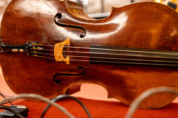Violoncello or cello, a wooden musical instrument with 4 strings, string instrument from the viola...