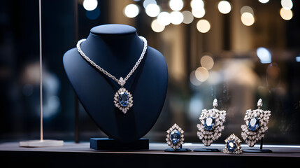 Jewelry diamond rings and necklaces showcased in luxury