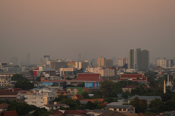 Naklejka premium Aerial view of Bangkok Downtown Skyline, Thailand. Financial district and business centers in smart urban city in Asia. Skyscraper and high-rise buildings.