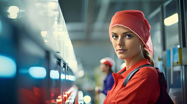 a woman in a red shirt and a red hat