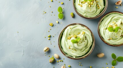 Tasty pistachio cream as background, top view - obrazy, fototapety, plakaty