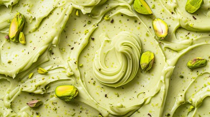 Obraz premium Tasty pistachio cream as background, top view