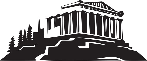 Silhouette of the Parthenon with Pine Trees Vector EPS 10