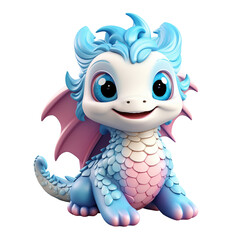 Pink and blue dragon cartoon 3D model isolated