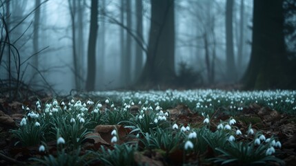 snowdrops in the spring forest.