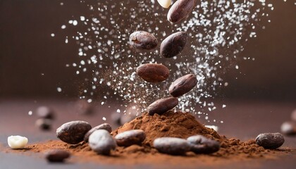 coffee beans falling into the water, coffee, brown, chocolate, bean, food, 