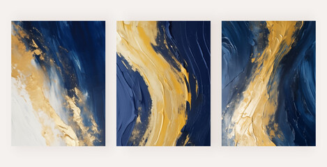 Blue and golden acrylic texture for wall art prints. 
