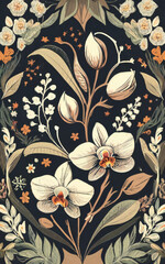 White orchid pattern with flowers