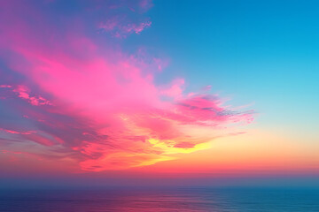 Naklejka na ściany i meble Fiery orange sun dips into the sea, painting the twilight sky in hues of blue and red