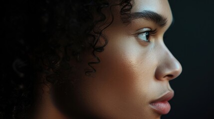 A closeup of a persons profile showcasing the masculine and feminine features that make up their identity.