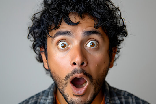 Man's surprised expression with wide open mouth screams funny