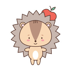 Cute hedgehog in kawaii style. Cute animals in kawaii style. Drawings for children. Isolated vector illustration