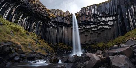 waterfall and rocks