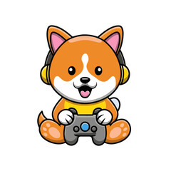 cute shiba gamer with headphone vector illustration in isolated background