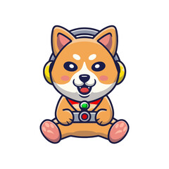 cute shiba gamer with headphone vector illustration in isolated background