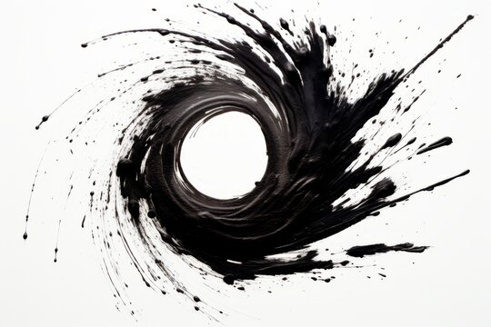 Hand painted black spiral on a white background