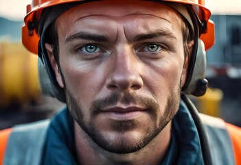 Fototapeta premium a male oil rig worker or construction worker dirty from a long days work on the oil rigs in northern Canada