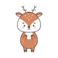 Cute deer in kawaii style. Cute animals in kawaii style. Drawings for children. Isolated vector illustration