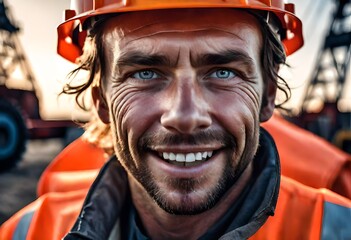 a male oil rig worker or construction worker dirty from a long days work on the oil rigs in northern Canada