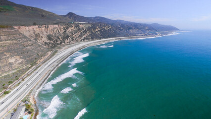 Aerial Photo, Mussel Shoals Beach, Long Pier, HWY 101 CA, Ventura Coast, Carpinteria, Little Rincon