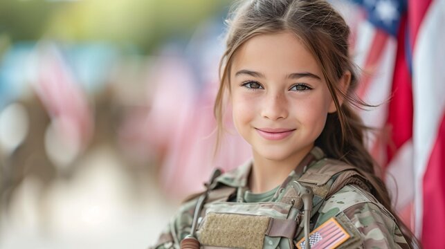 Girl in Camo Outfit Posing for Picture Generative AI
