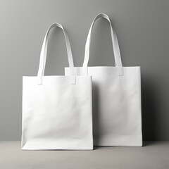 White tote bags mockup on a grey background