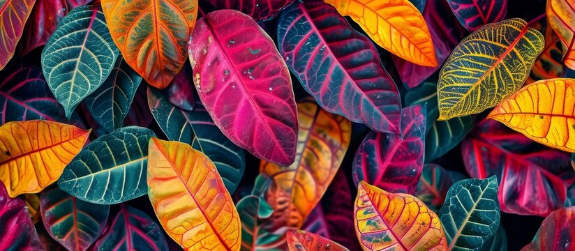 Dazzling Colorful Croton Plant Leaves Creating Vibrant Texture Background