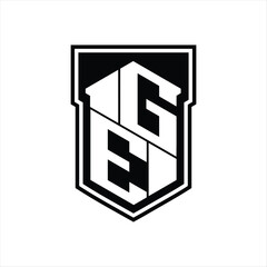 GE Logo monogram hexagon geometric up and down inside shield isolated style design template