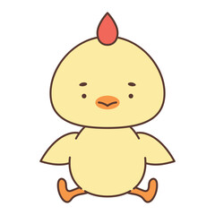 Cute chicken in kawaii style. Cute animals in kawaii style. Drawings for children. Isolated vector illustration