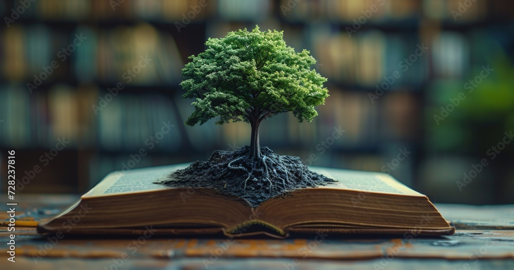 Poster a tree growing in a book a monthly reading challenge generative ai