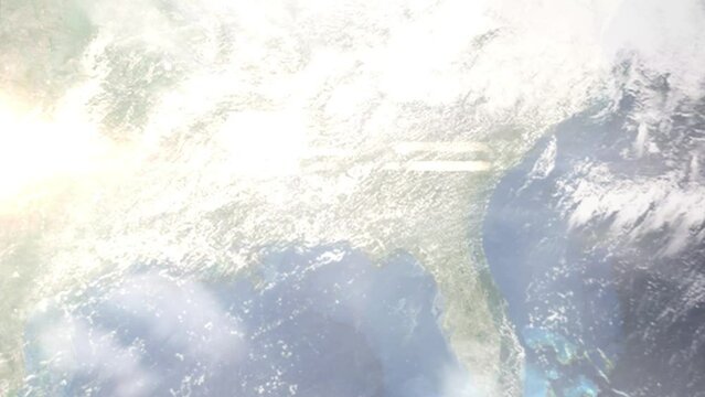 Zoom in from space and focus on Troy, Alabama, USA. 3D Animation. Background for travel intro. Elements of this image furnished by NASA.