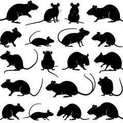 Set of rats black silhouettes.