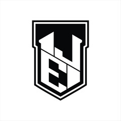 JE Logo monogram hexagon geometric up and down inside shield isolated style design template