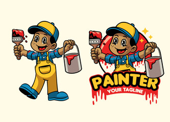 Cartoon Painter Boy Mascot Logo Design