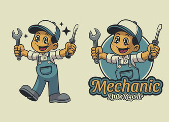 Cartoon of Mechanic Boy Mascot