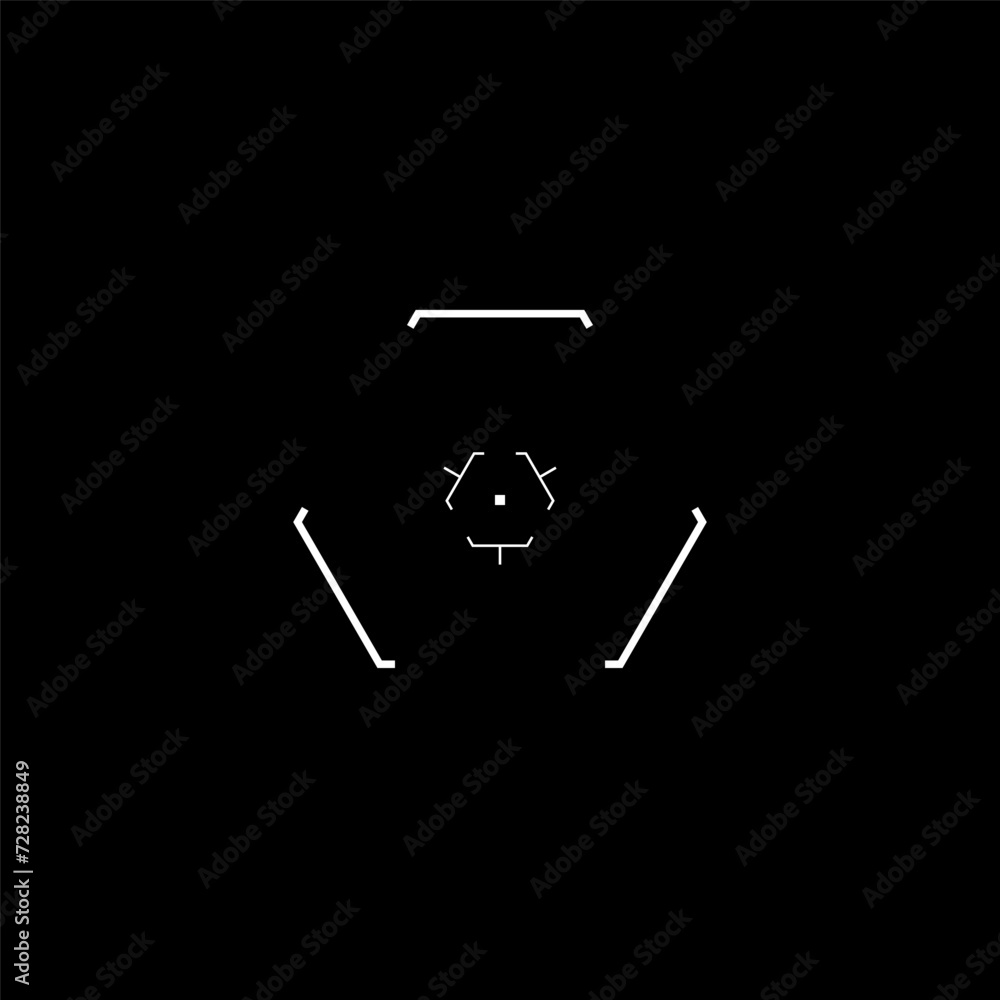 Poster cyberpunk target, cyber aim, triangle hud sight, virtual interface for game, hud interface element. 