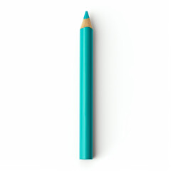 A single turquoise-colored pencil with a sharp tip lying on a white background, symbolizing creativity, education, or artistic tools