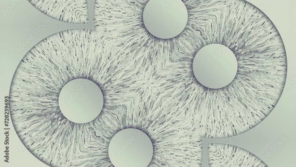 Poster loop animation of a pattern of circles and floating lines in white. 3d rendering