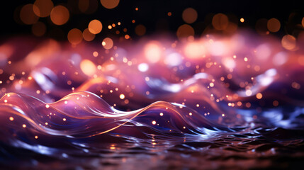 Abstract wallpaper with waves and particles. Purple colour and bokeh for background.
