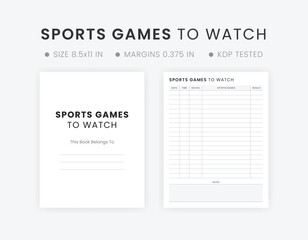 Sports Games to Watch List Printable Template Sporting Event TV Episode Planner