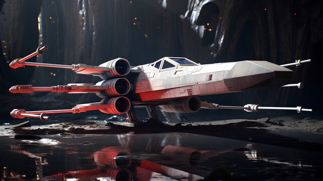 A Hyper-realistic image of a X-wing space jet